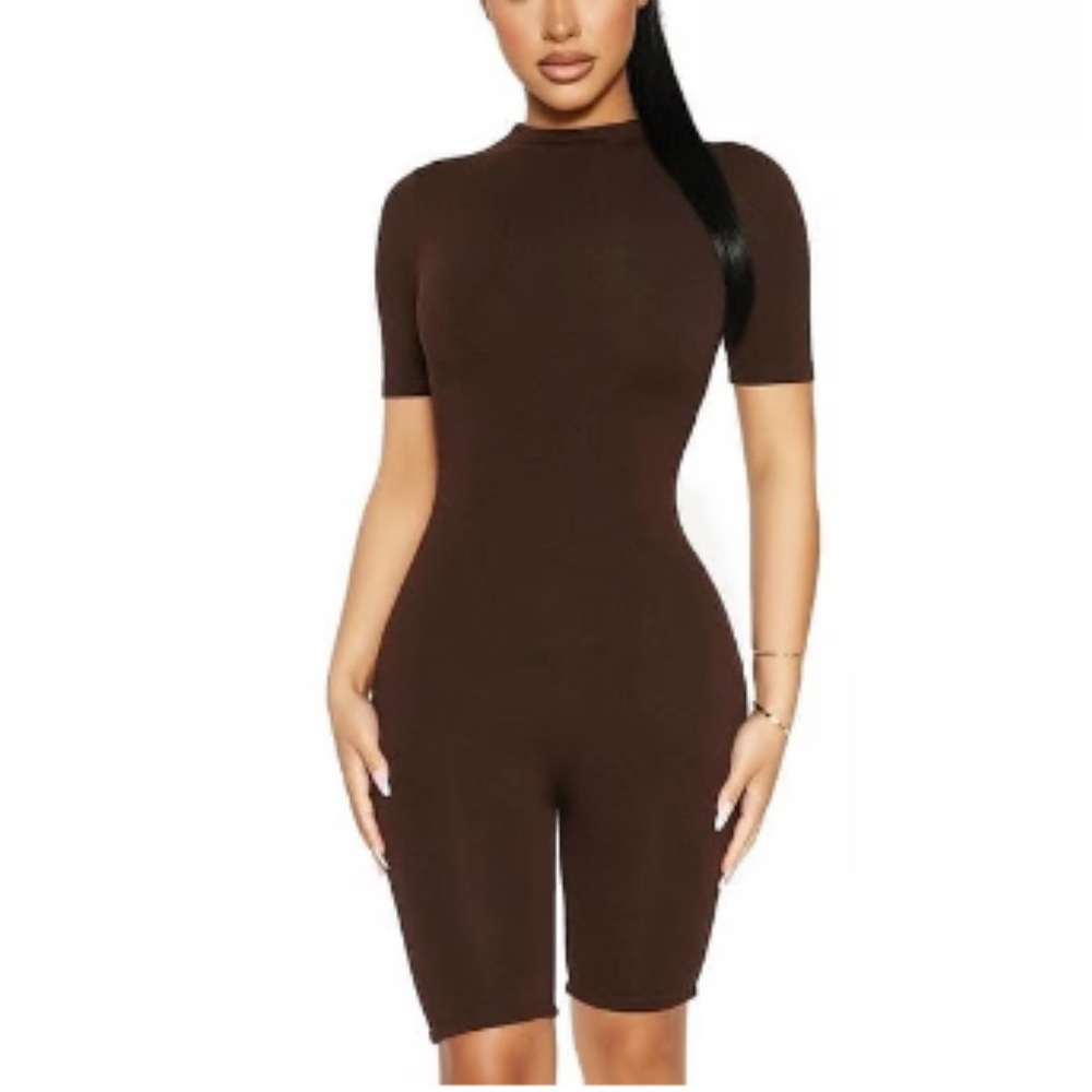 NWT’S!  NAKED WARDROBE ESPRESSO ROMPER!  SIZE S!  DOUBLE LINED!